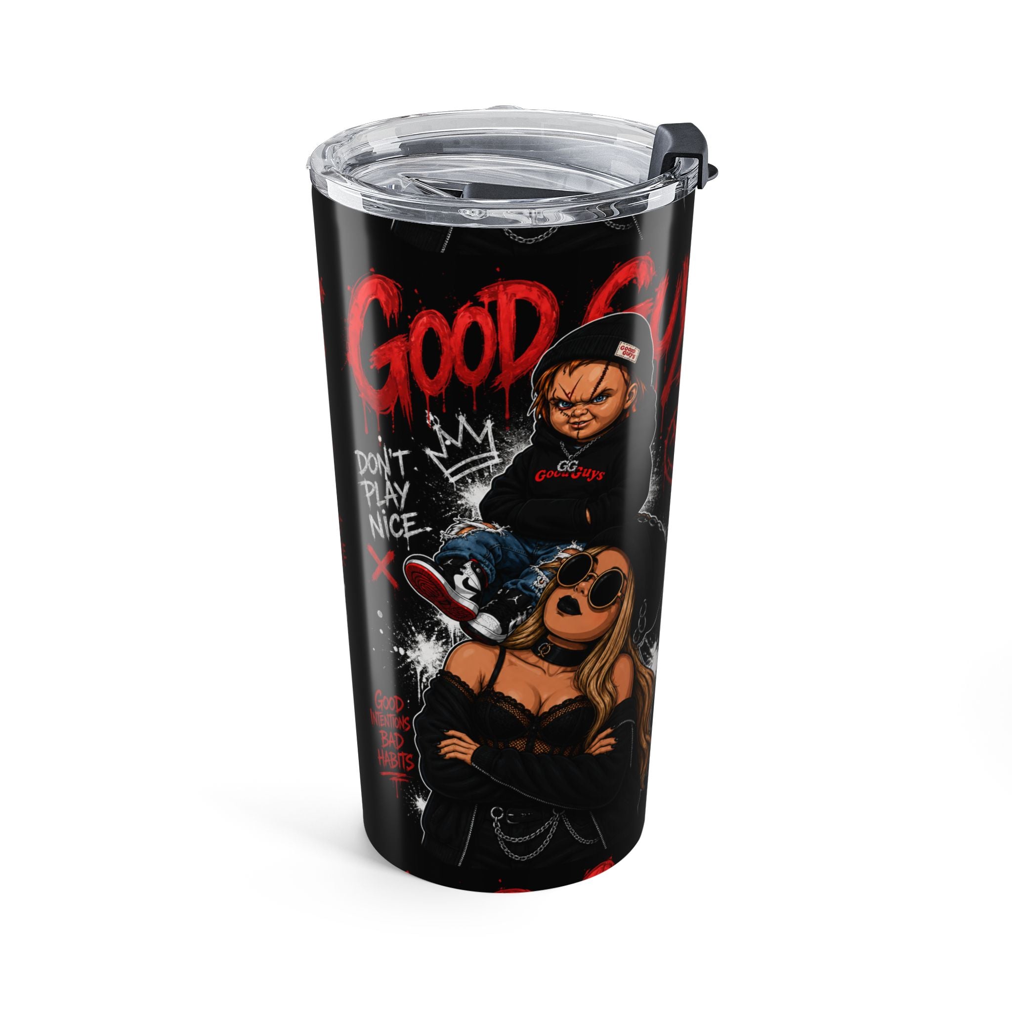 20oz Horror Movie Collage Tumbler – Creepy Characters & Red Graffiti Design