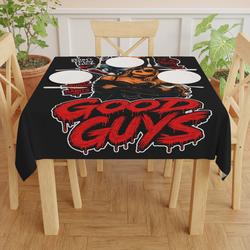 Good Guys Graphic Tablecloth — Black Horror-Style Party Table Cover